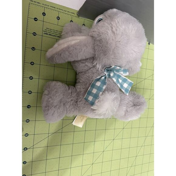 Walmart Small 8” Bunny Rabbit Gray Floppy Laying Gingham Bow Embroidered Eyes - Picture 9 of 9